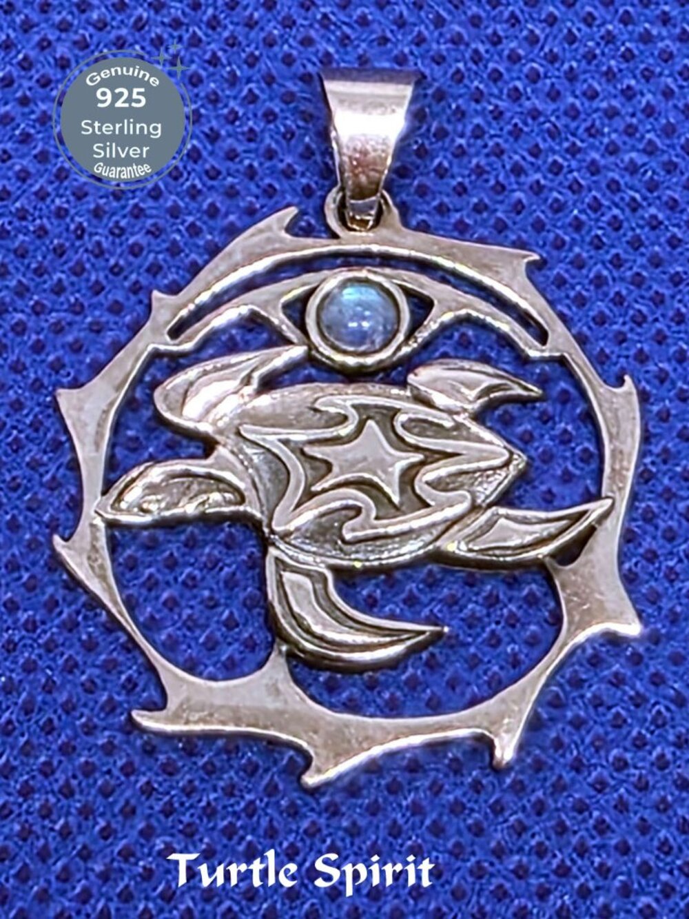 Sterling Silver 925 𝑻𝒖𝒓𝒕𝒍𝒆 𝒔𝒑𝒊𝒓𝒊𝒕 w/Rainbow Moonston
